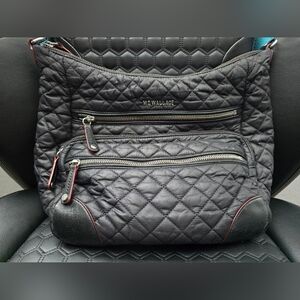 MZ Wallace Quilted Black Hobo with Red Trim